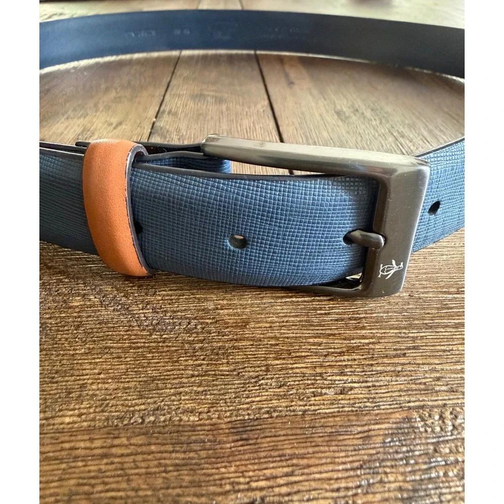 Original Penguin Textured Leather Belt Blue 36 Casual Preppy